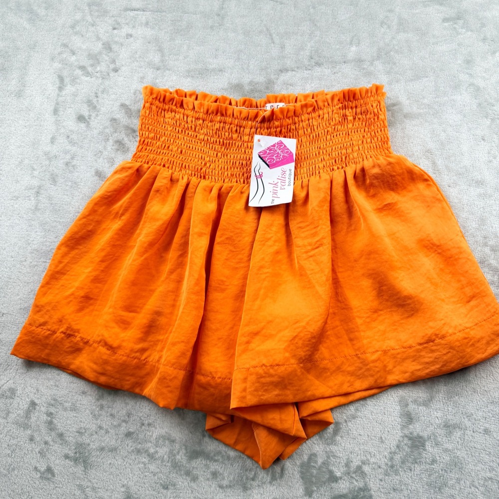 TCEC Ohhh La La Smocked‎ Waist Ruffle Hem Shorts Orange Small NWT CP8994